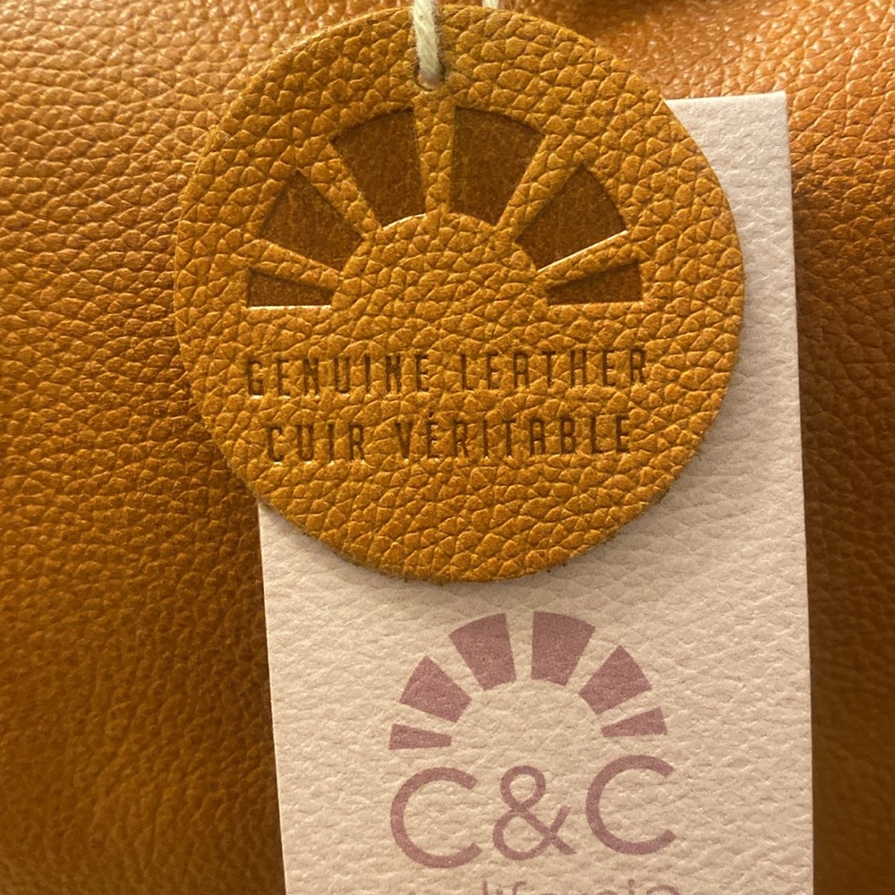 C&C California Tan Leather Women's Satchel with Studs-Brand New - Picture 9 of 11